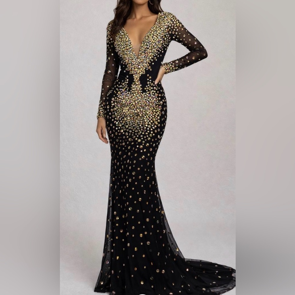 Royal Queen Collection Long Sleeve Prom Dress Iridescent Beaded Pageant Size 8